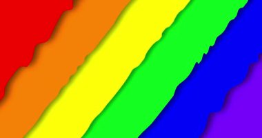 Dalgalı çizgili ve gölgeli soyut gökkuşağı renkli arka plan. 3B döngü canlandırması