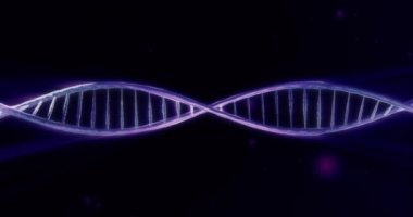 Çift sarmal. Maviyle sarmal DNA yapısı. Soyut arkaplan. 3D animasyon. Tıbbi araştırma konsepti