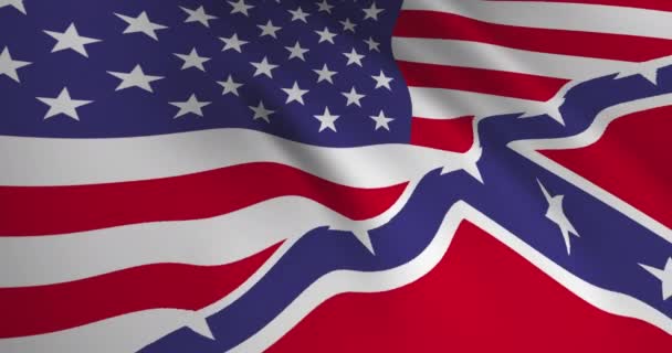 United States America Flag Combined Confederate Flag Waving Wind Loop — Stock Video