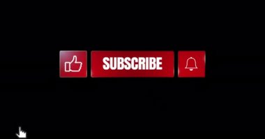 Fare, düğme gibi tıklıyor, üye olma düğmesi ve çan bildirimi. Sosyal medya arayüzü. Alfa kanalı ile 4K canlandırması