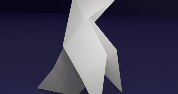Bílé Klasické Origami Malý Ptáček Tmavomodrém Pozadí Kopírovacím Prostorem Animace — Stock video