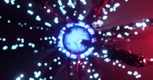 Роботизированная Молекула Блестящим Ядром Металлическими Структурами Кабелями Кибернетическая Концепция Жизни — стоковое видео