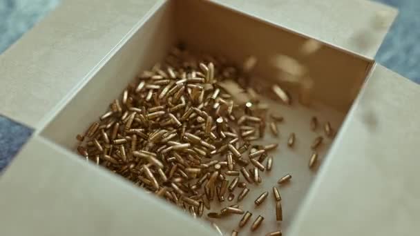 Bullet Pile Closeup, Bullets Shells Drop Concept militaire, police militaire de la défense. Fermez les munitions à obus. Rendu 3d — Video