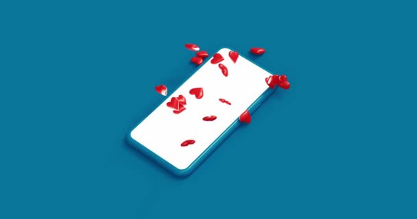 Social gillar Flyga ut från modern telefonskärm. 3D Minimal design. Rött hjärta som att hoppa upp. Professionell 4k Animation 3D-återgivning. — Stockvideo