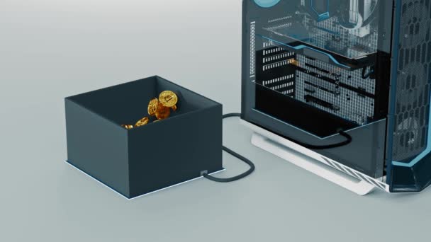 Concepto de minería criptomoneda, tarjeta gráfica y PC, crecimiento de Bitcoin. renderizado 3d — Vídeos de Stock