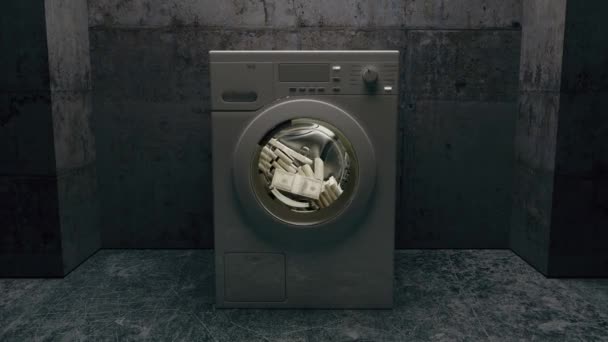 Hundred Dollar Bills American Paper Money Washing Machine Dirty Criminal — Stock Video