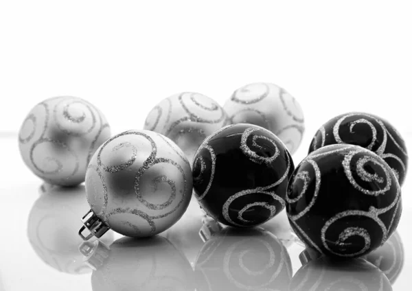 Decorative Black Silver Xmas Balls White Background — Stock Photo, Image