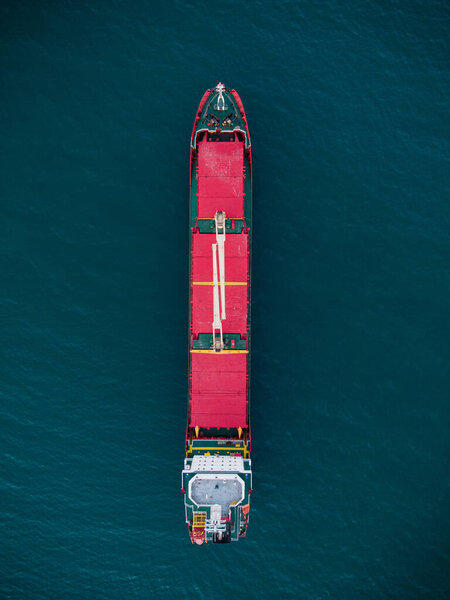 Large general cargo ship, Top down aerial.