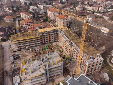 Yoğun İnşaat Alanı ve İnşaat Aletleri Hava Görünümü