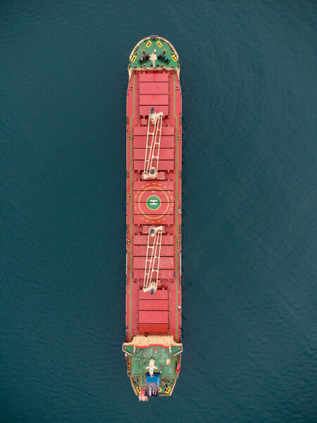 Large general cargo ship, Top down aerial.