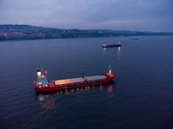 Grande Navio Carga Geral Navio Graneleiro Vista Aérea Cima Para — Fotografia de Stock