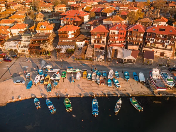 Aerial Top View Nesebar Ancient City Black Sea Coast Bulgaria — Foto Stock