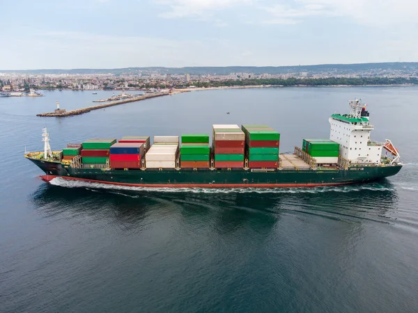 Aerial Top View Big Container Ship Shipping Transportation Concept Background — Fotografia de Stock