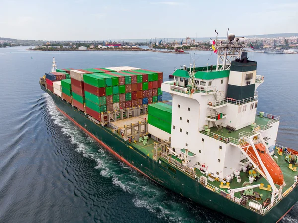 Aerial Top View Big Container Ship Shipping Transportation Concept Background — Fotografia de Stock