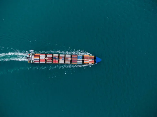 Vista Aérea Navio Grande Recipiente Carga Mar — Fotografia de Stock