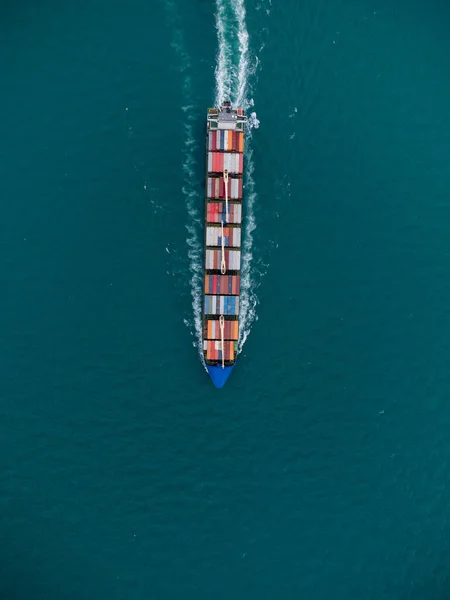 Vista Aérea Navio Grande Recipiente Carga Mar — Fotografia de Stock