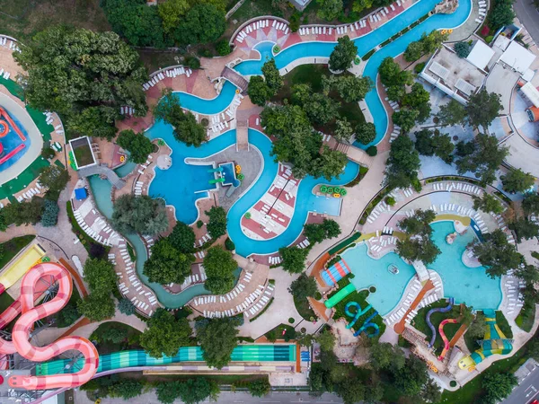 Aerial Top View Large Empty Water Park Various Water Slides — 图库照片