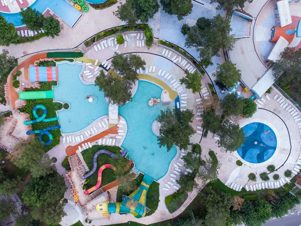 Aerial Top View Large Empty Water Park Various Water Slides — Stockfoto