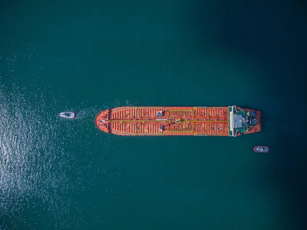 Aerial View Industrial Fuel Petrochemical Tanker Cruising Sea — 스톡 사진