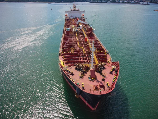 Aerial View Industrial Fuel Petrochemical Tanker Cruising Sea — Fotografia de Stock