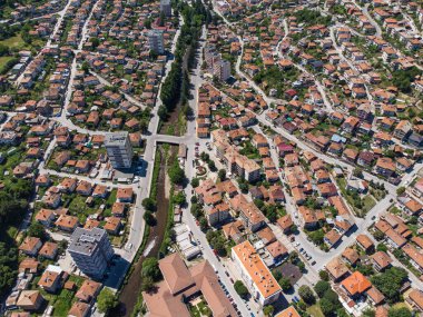 Devin, Bulgaria. Aerial top view to the small city in the mountains.