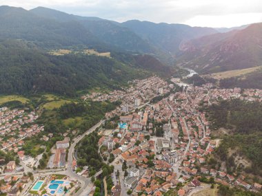 Devin, Bulgaria. Aerial top view to the small city in the mountains.