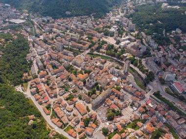Aerial top view of a Gabrovo a city in central northern Bulgaria.