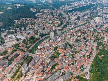 Aerial top view of a Gabrovo a city in central northern Bulgaria.