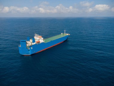 Aerial drone top down view of empty car ferry boat