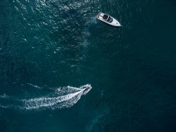 Aerial Top View Speed Motor Boat Floating Scooter Open Blue — Stok fotoğraf