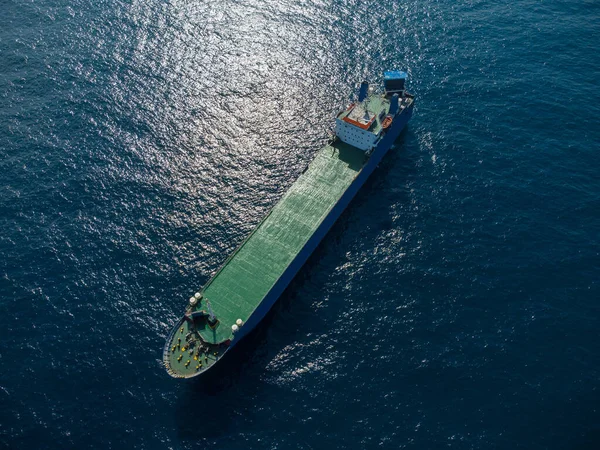 Aerial Drone Top View Empty Car Ferry Boat — 스톡 사진