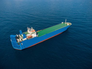 Aerial drone top down view of empty car ferry boat