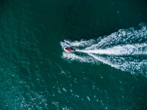 Aerial Top View Floating Scooter Blue Sea Sunny Day — Stockfoto