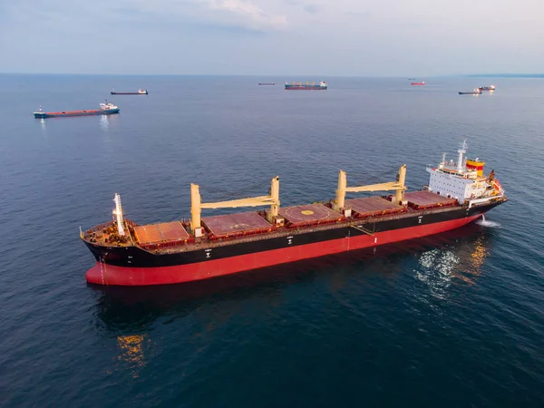 Large General Cargo Ship Tanker Bulk Carrier Aerial Top View — 스톡 사진