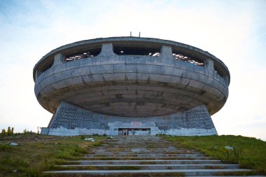 Abandoned soviet monument Buzludzha in mountains made in the style of brutalism, Bulgaria