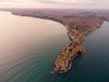 Aerial top view of Cape Kaliakra on the Black Sea shore in Bulgaria
