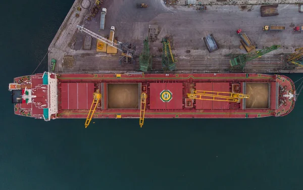 Aerial View Big Cargo Ship Bulk Carrier Loaded Grain Wheat — Zdjęcie stockowe
