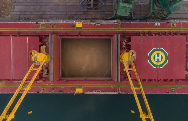 Aerial View Big Cargo Ship Bulk Carrier Loaded Grain Wheat — Stok fotoğraf