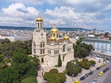 Aerial top view of The Cathedral of the Assumption in Varna