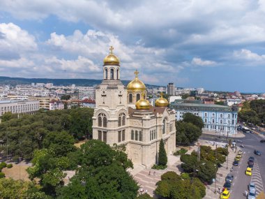 Aerial top view of The Cathedral of the Assumption in Varna