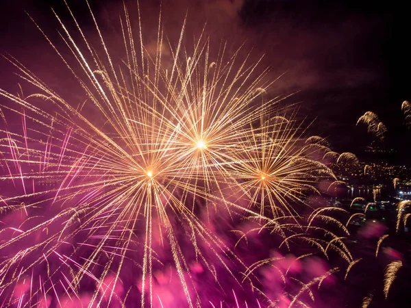 Fireworks Night City Aerial View — Foto Stock