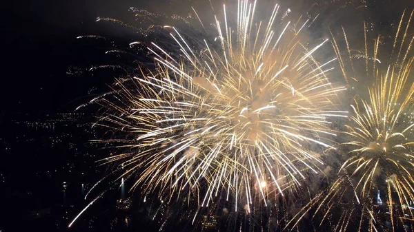 Fireworks Night City Aerial View — Stockfoto