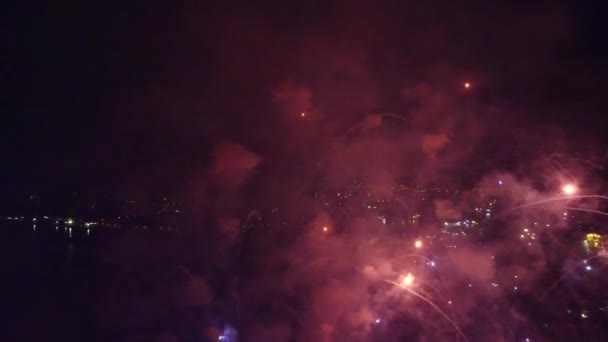 Fireworks Night City Aerial View — Stockvideo