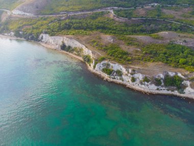 Aerial top view of the scenic Cliffs on a sea coast.