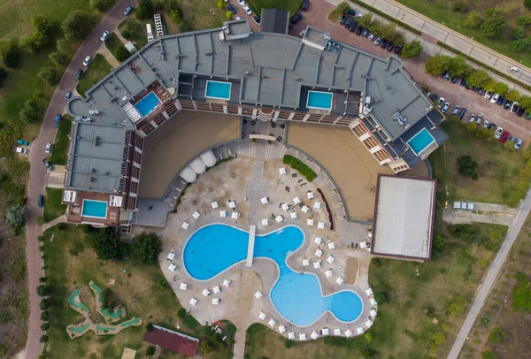 Aerial Top View Beautiful Luxury Outdoor Swimming Pool Hotel Resort — Stockfoto
