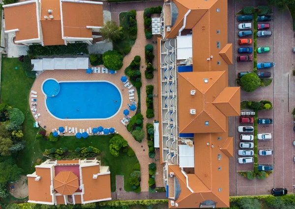 Aerial Top View Beautiful Luxury Outdoor Swimming Pool Hotel Resort — Stock Fotó