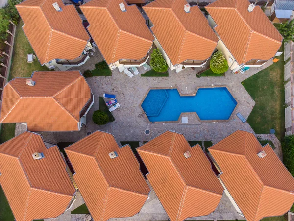 Aerial Top View Beautiful Luxury Outdoor Swimming Pool Hotel Resort — 스톡 사진