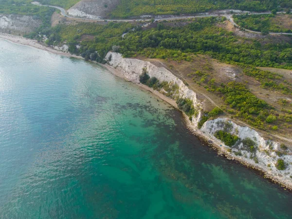 Aerial top view of the scenic Cliffs on a sea coast.