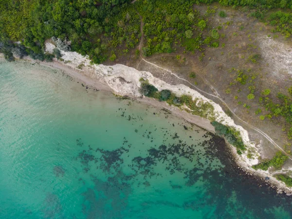Aerial Top View Scenic Cliffs Sea Coast — Fotografia de Stock
