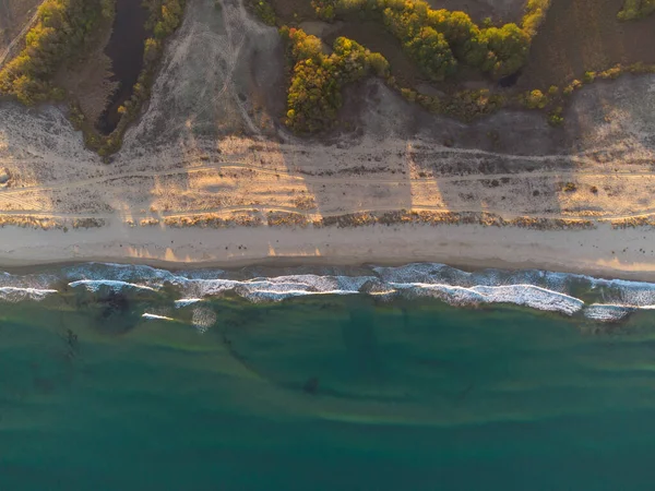 Wild Strand Met Zand Bos Bulgarije Bovenaanzicht Vanuit Lucht — Stockfoto